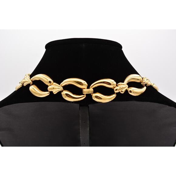 Vintage Collar Necklace Shiny Gold Tone Thick Linked Chain Chunky 1980s BinP - Picture 6 of 12